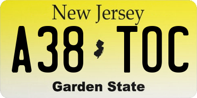 NJ license plate A38TOC