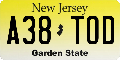 NJ license plate A38TOD