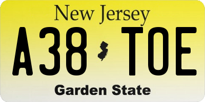 NJ license plate A38TOE