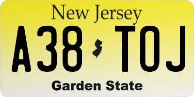 NJ license plate A38TOJ