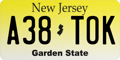 NJ license plate A38TOK