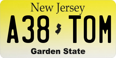 NJ license plate A38TOM