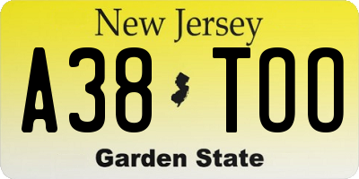 NJ license plate A38TOO