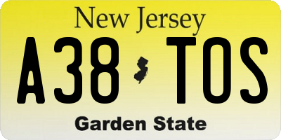 NJ license plate A38TOS