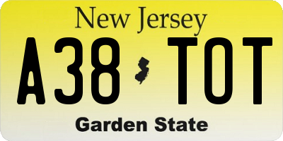 NJ license plate A38TOT