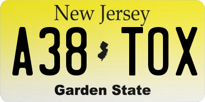 NJ license plate A38TOX