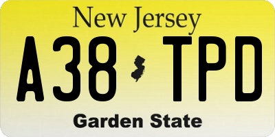 NJ license plate A38TPD