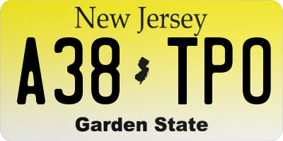 NJ license plate A38TPO