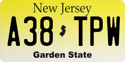NJ license plate A38TPW