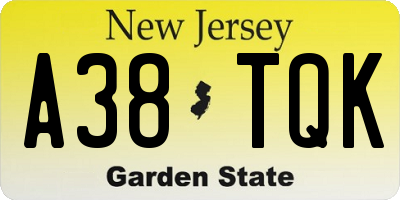 NJ license plate A38TQK