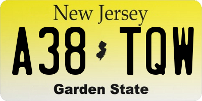 NJ license plate A38TQW