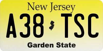 NJ license plate A38TSC