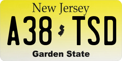 NJ license plate A38TSD