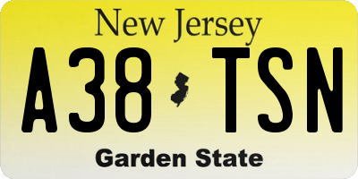 NJ license plate A38TSN