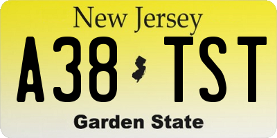 NJ license plate A38TST