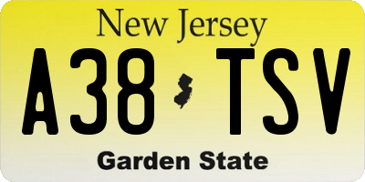 NJ license plate A38TSV