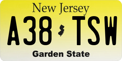 NJ license plate A38TSW