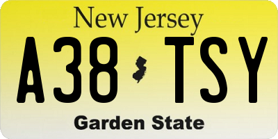 NJ license plate A38TSY