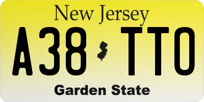 NJ license plate A38TTO