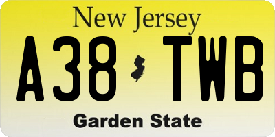 NJ license plate A38TWB