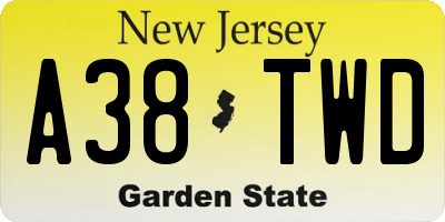 NJ license plate A38TWD