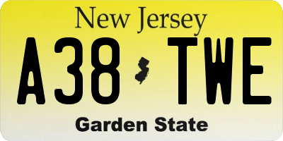 NJ license plate A38TWE