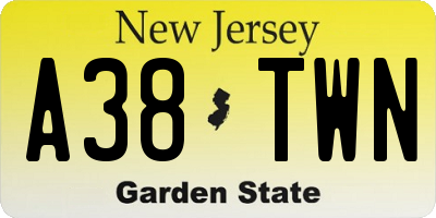 NJ license plate A38TWN