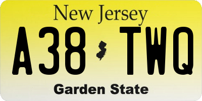 NJ license plate A38TWQ