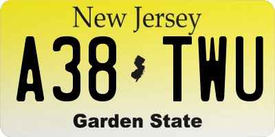 NJ license plate A38TWU