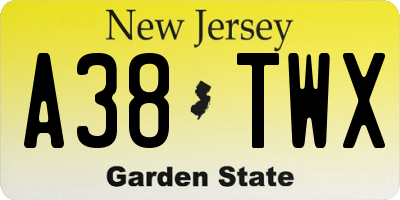 NJ license plate A38TWX