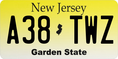 NJ license plate A38TWZ