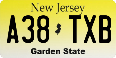 NJ license plate A38TXB