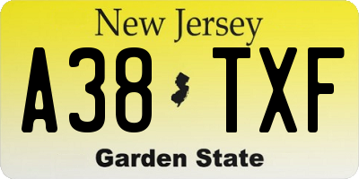 NJ license plate A38TXF