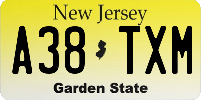 NJ license plate A38TXM