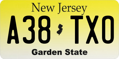 NJ license plate A38TXO