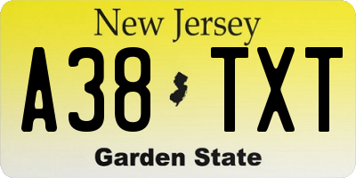 NJ license plate A38TXT