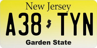 NJ license plate A38TYN