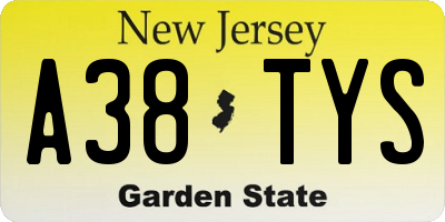 NJ license plate A38TYS