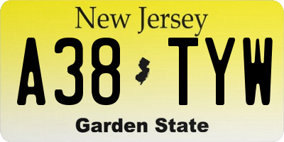 NJ license plate A38TYW