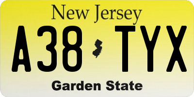NJ license plate A38TYX
