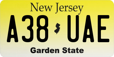 NJ license plate A38UAE