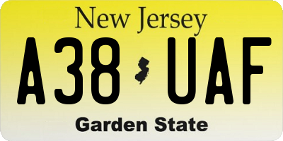 NJ license plate A38UAF