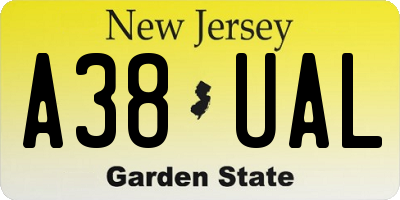 NJ license plate A38UAL