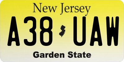 NJ license plate A38UAW
