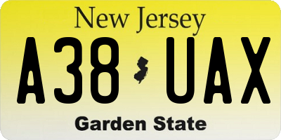 NJ license plate A38UAX