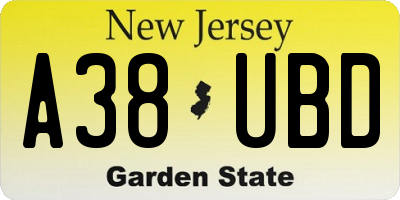 NJ license plate A38UBD