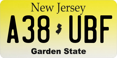 NJ license plate A38UBF