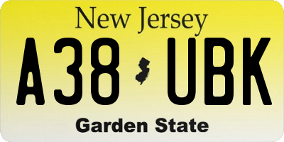 NJ license plate A38UBK