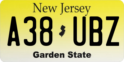 NJ license plate A38UBZ