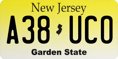 NJ license plate A38UCO